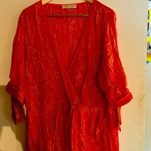 Michael Kors dress. Poppy and gold metallic stripes